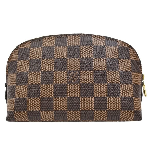 LOUIS VUITTON Pochette Cosmetic Pouch Damier Ebene Leather Brown - Picture 1 of 5